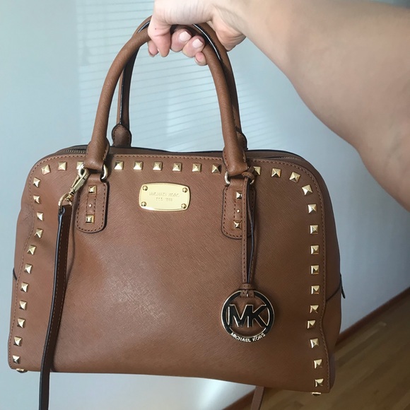 Michael Kors“Sandrine stud” Brown leather satchel - Picture 2 of 4